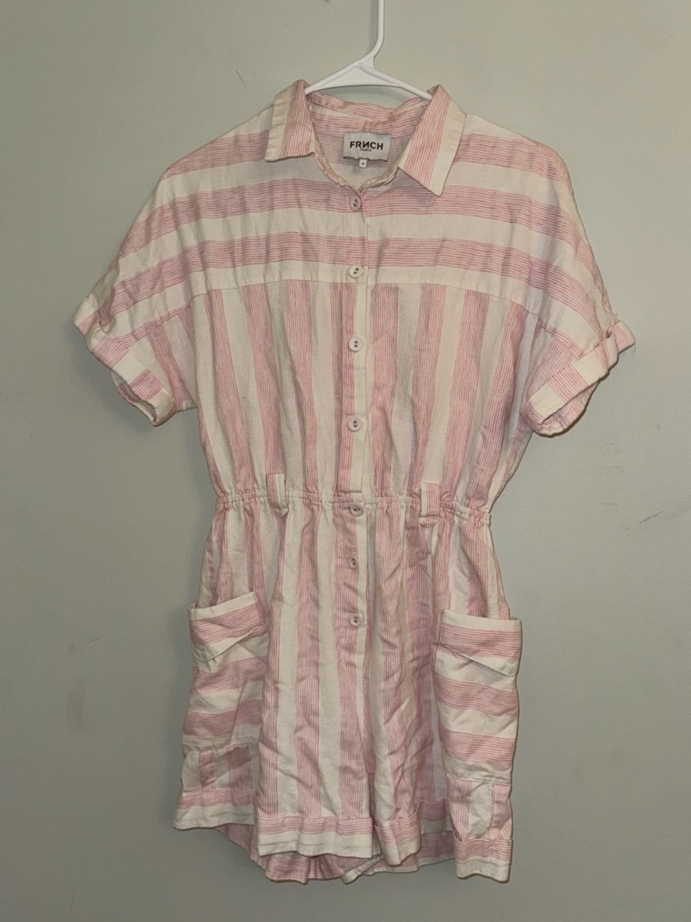 FRNCH Pink & White Striped Button-Front Romper